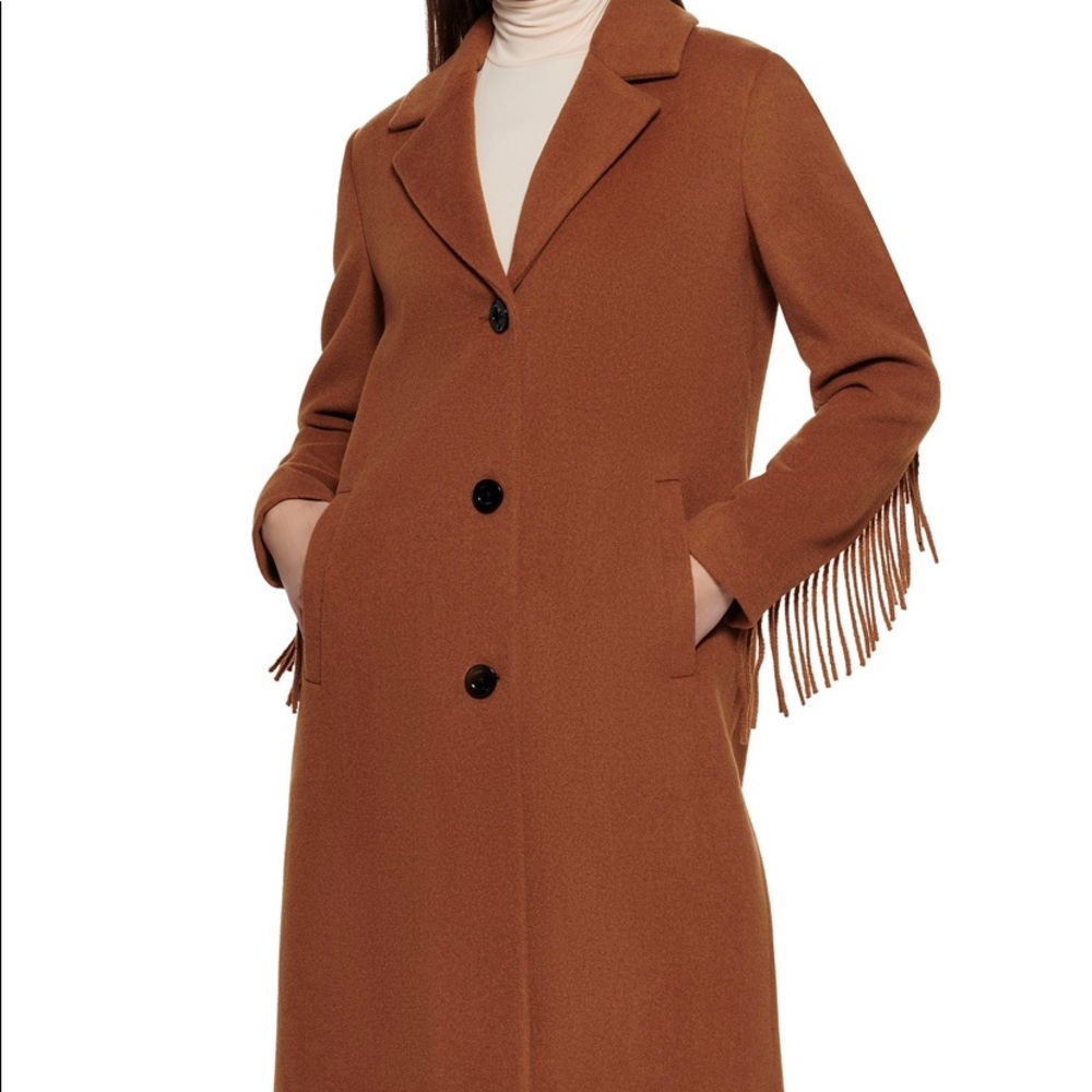 Kenneth Cole Petite Single-Breasted Fringe Walker Coat